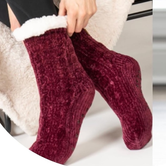 sir woolly sock co Accessories - Sir Woolly Sock co.Cozy Red Knit Socks with White Fleece Lining